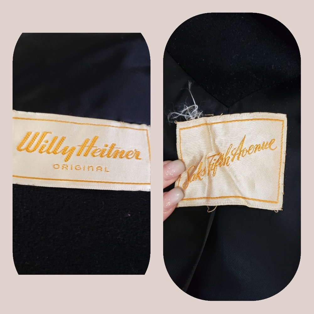 Vintage 1950's Saks Fifth Ave Black Wool Fur Coat - Picture 8 of 8